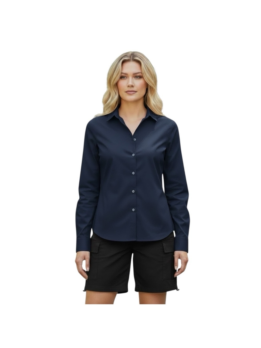 Banana Republic Plus Size Navy Long-Sleeve Button-Down Shirt 18 Petite